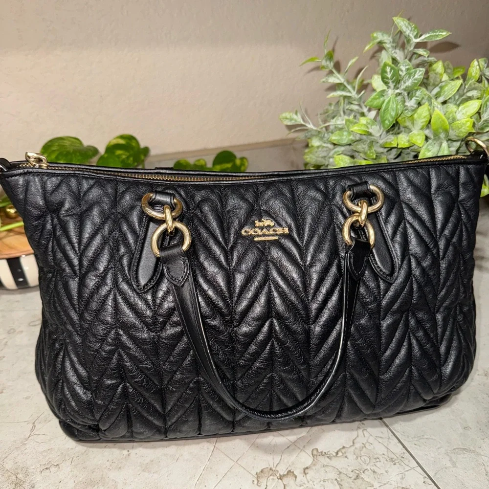 Coach Ally Satchel Quilted Black Leather Bag - Picture 9 of 11
